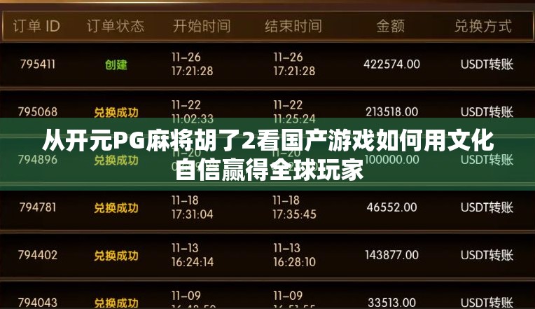 从开元PG麻将胡了2看国产游戏如何用文化自信赢得全球玩家