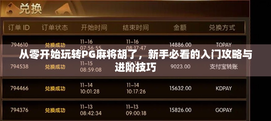 从零开始玩转PG麻将胡了,新手必看的入门攻略与进阶技巧 从零开始玩转PG麻将胡了,新手必看的入门攻略与进阶技巧