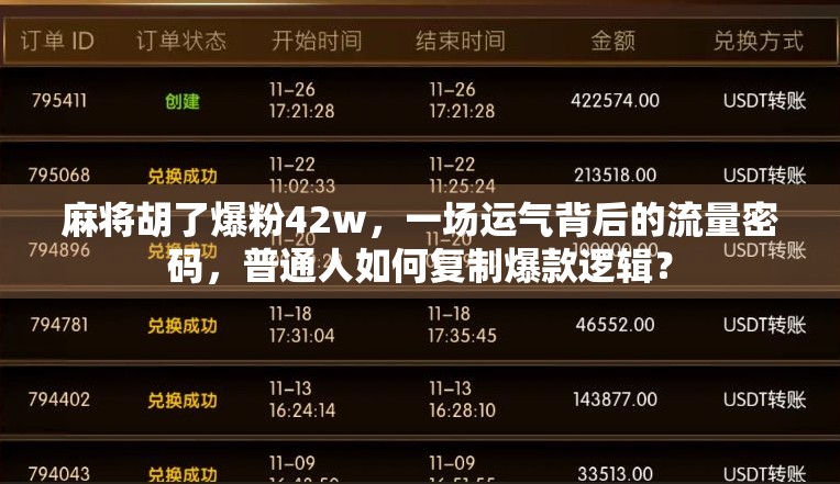 麻将胡了爆粉42w,一场运气背后的流量密码,普通人如何复制爆款逻辑? 麻将胡了爆粉42w,一场运气背后的流量密码,普通人如何复制爆款逻辑?